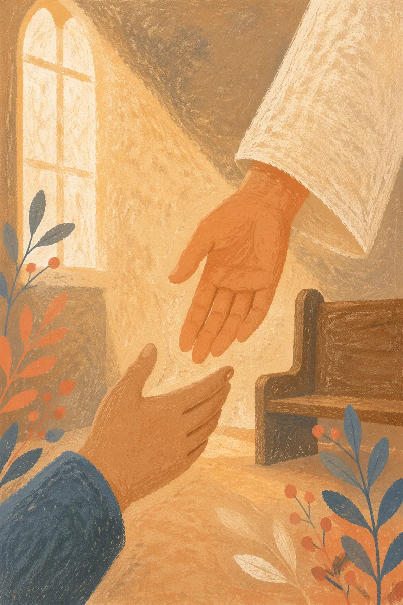 Hands Reaching in Chapel Light