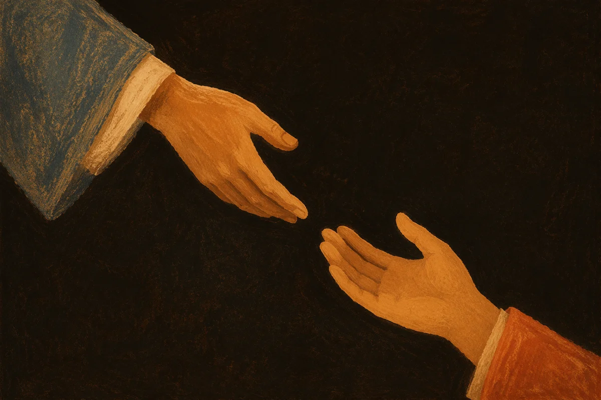 Hands Reaching in Warm Studio Light