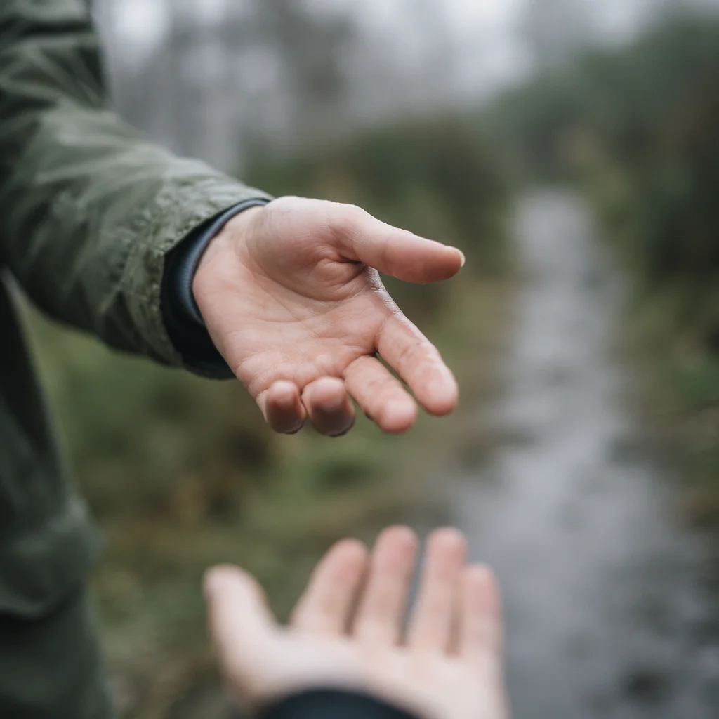 Gentle Helping Hand Reaching Forward Close Up