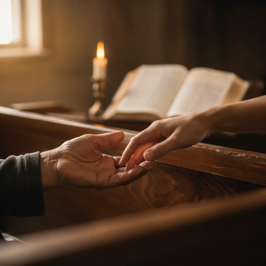 Compassionate Hands Reaching Across Chapel Pew