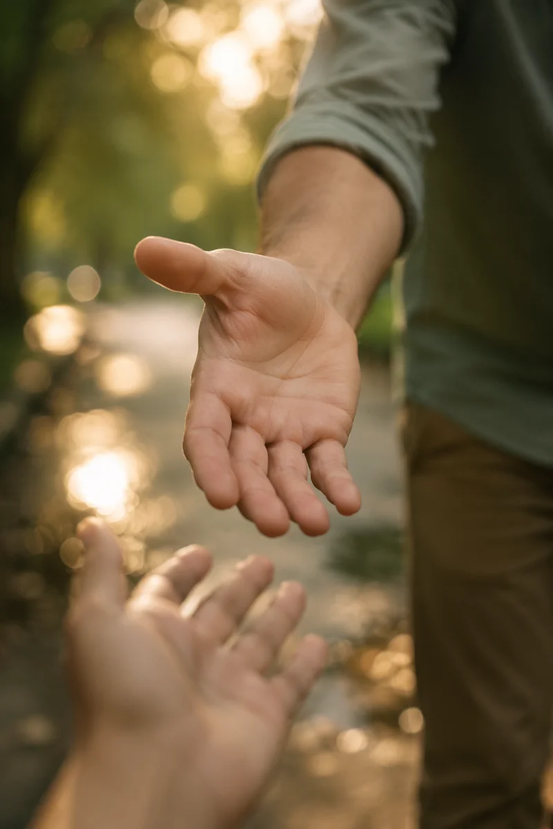 Helping Hand Reaching Forward in Park