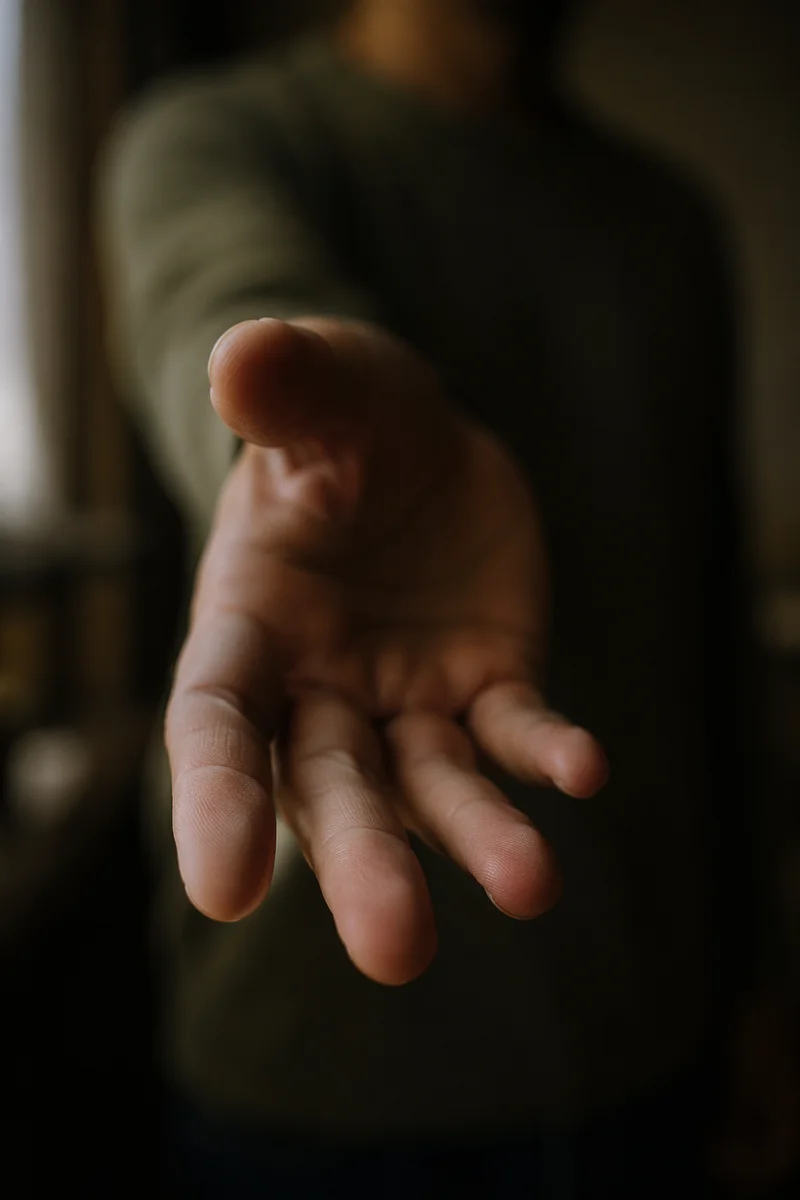 Gentle Hand Reaching Toward Camera