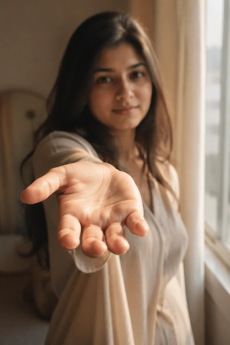 Woman Reaching Hand Toward Camera