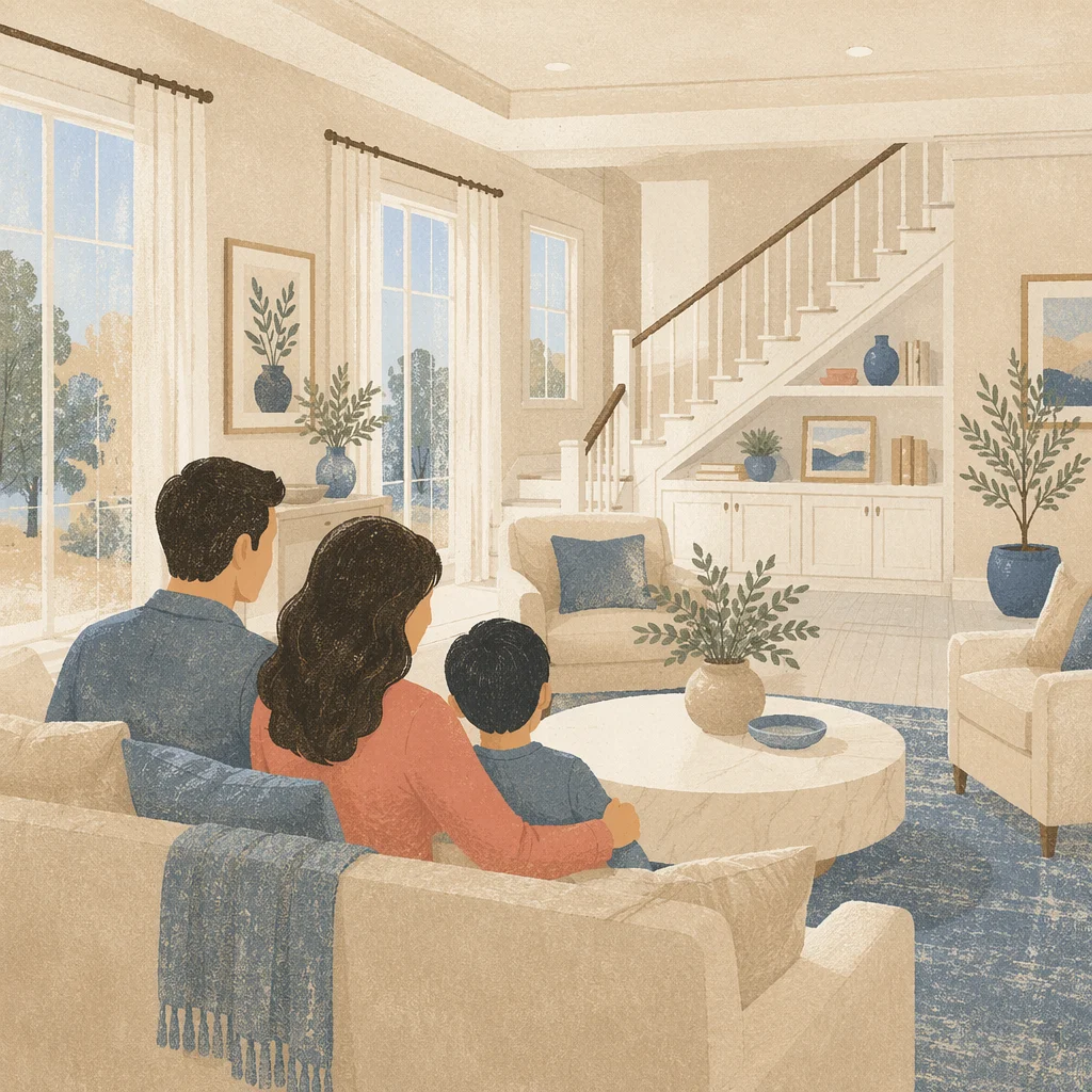 Happy Family in Bright Living Room