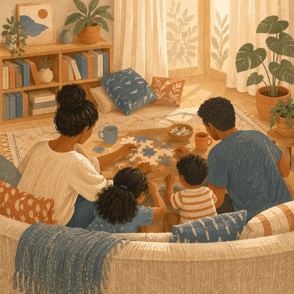 Happy Family Gathering in Cozy Living Room