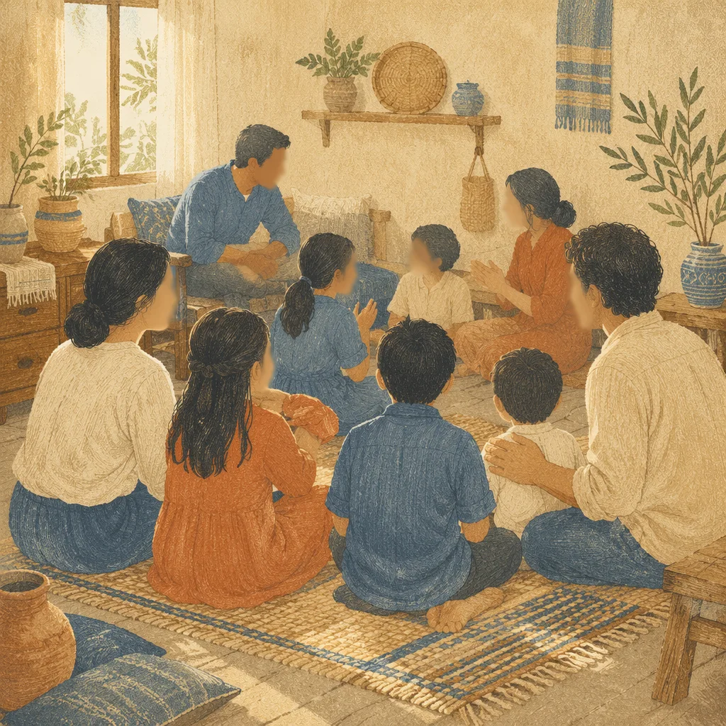 Joyful Family Gathering in Warm Living Room
