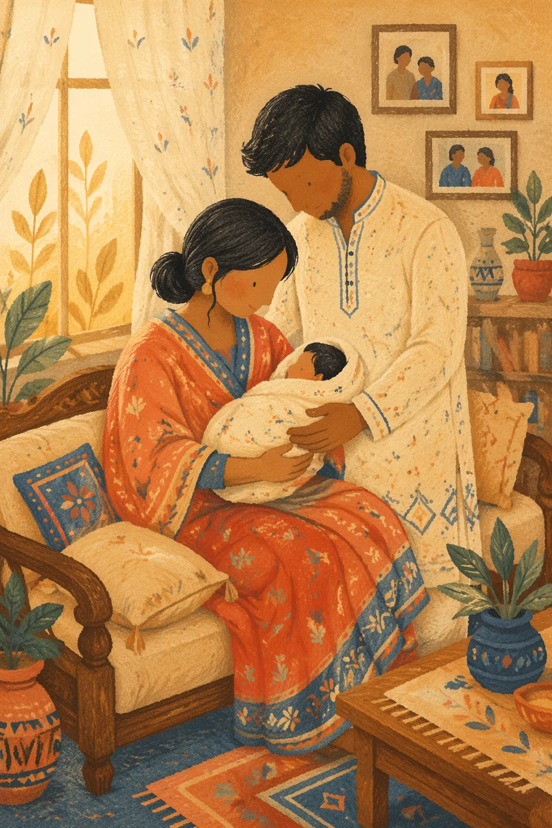 Happy Family in Warm Living Room