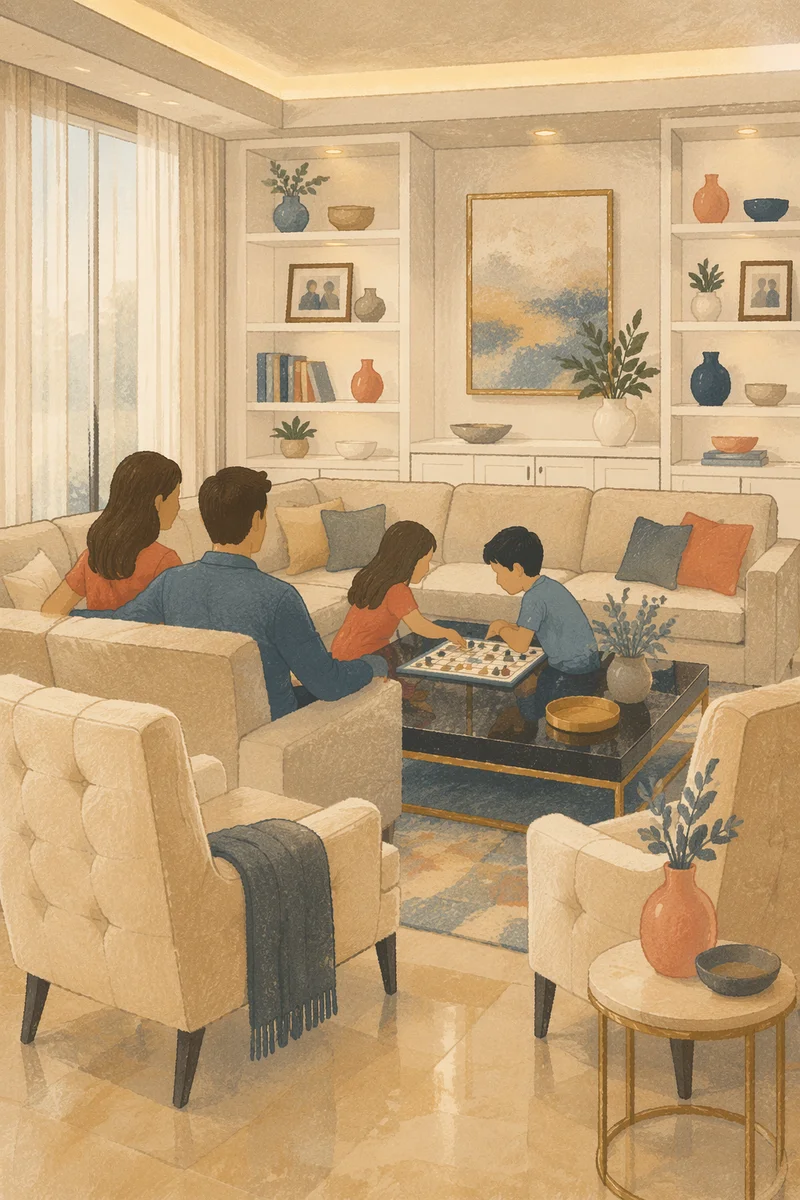 Happy Family Game Night in Modern Living Room
