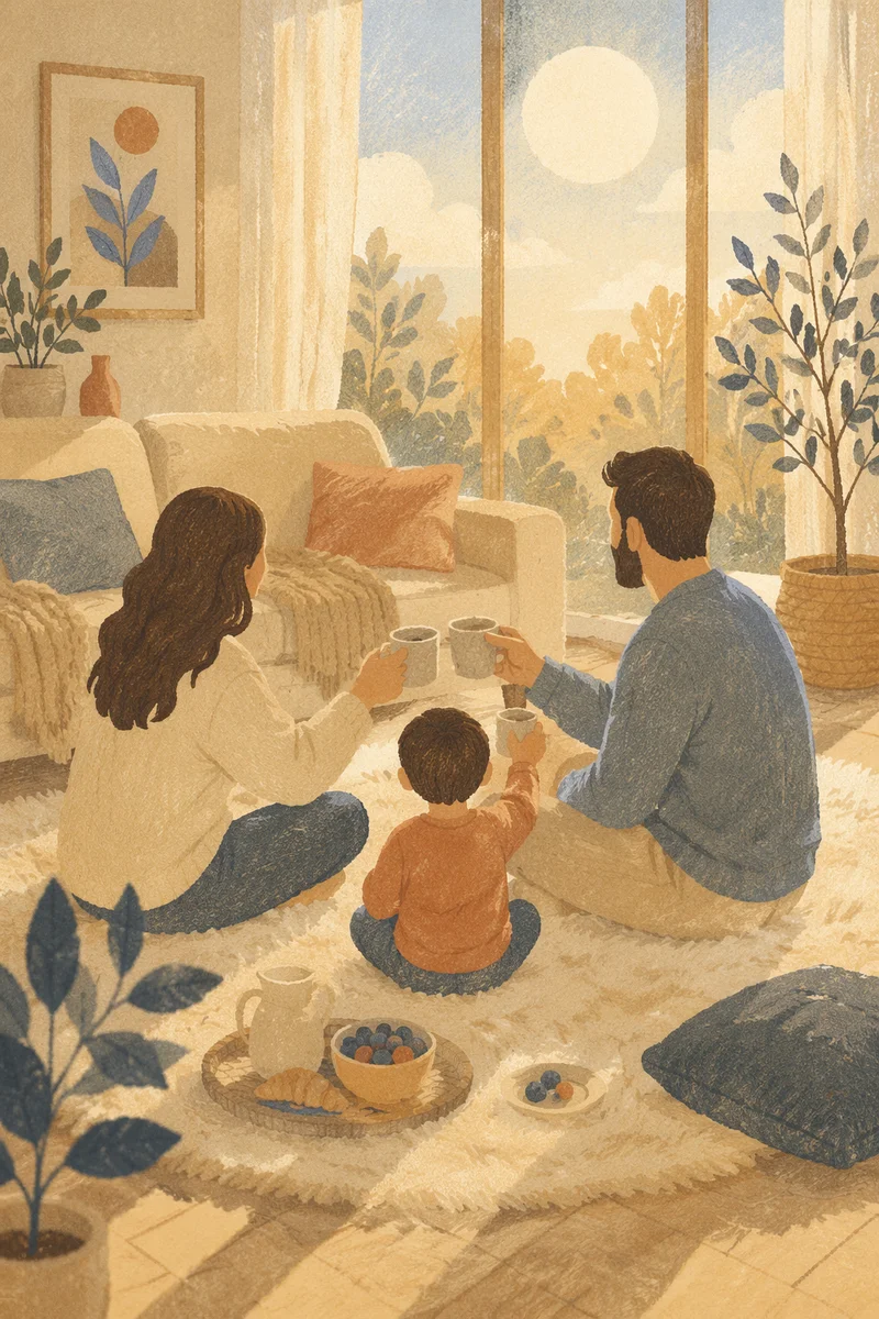 Cozy Family Morning in Bright Living Room