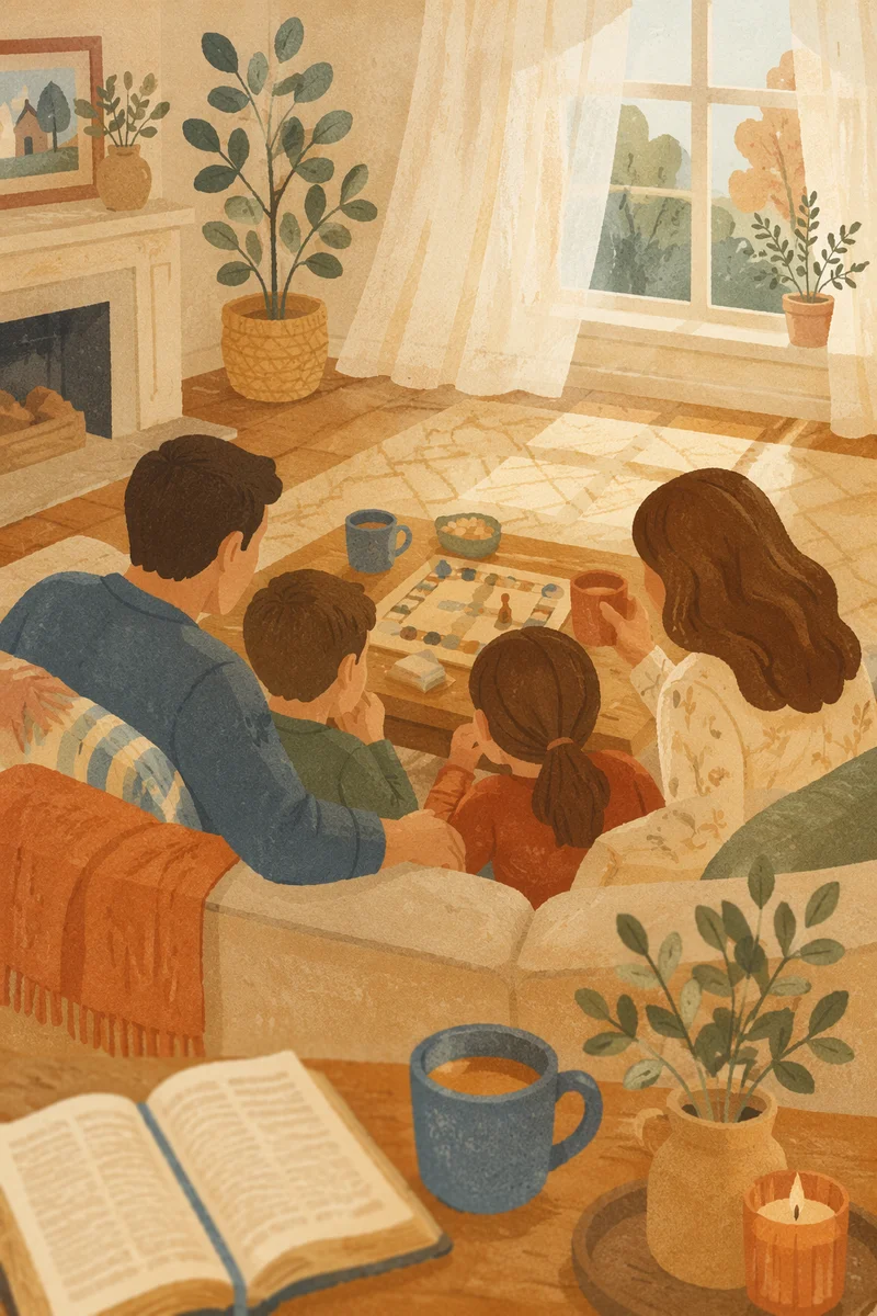 Happy Family Sunday in Cozy Living Room