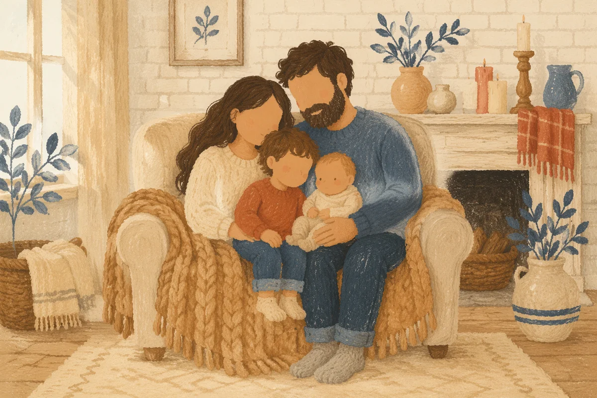 Happy Family Together in Cozy Living Room
