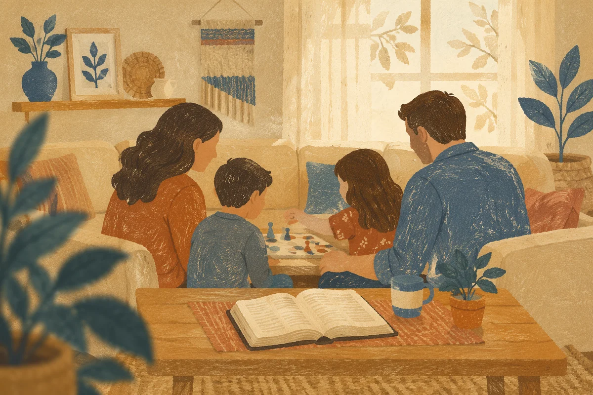 Happy Family Game Night in Cozy Living Room