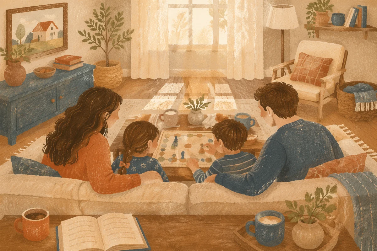 Happy Family Sunday in Cozy Living Room