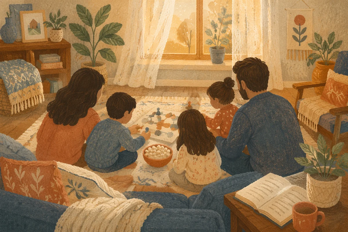 Happy Family Game Time in Cozy Living Room