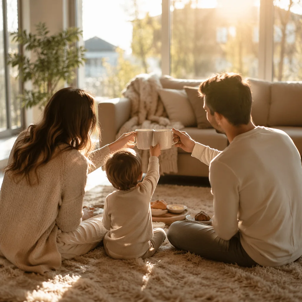 Cozy Family Morning in Bright Living Room