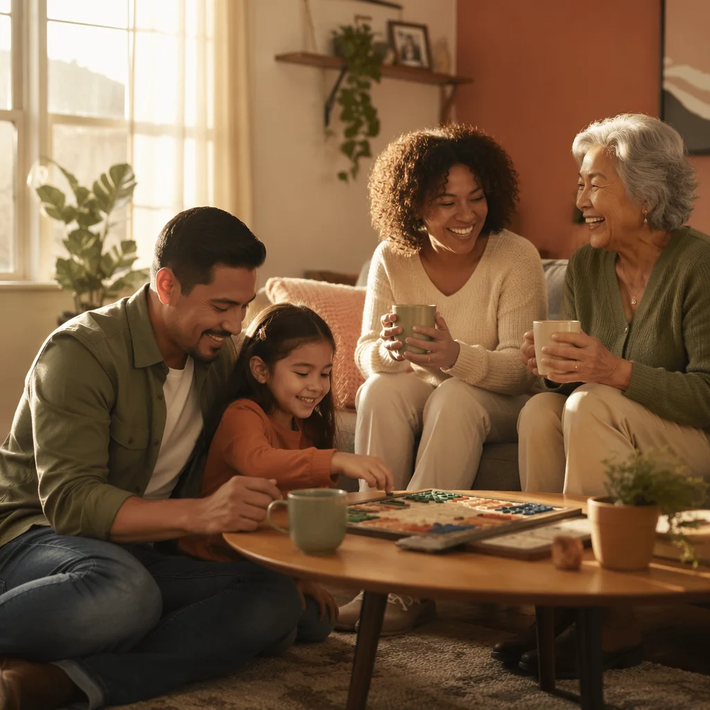Joyful Multigenerational Family in Cozy Living Room