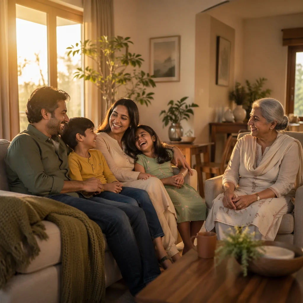 Happy Multigenerational Family in Cozy Living Room