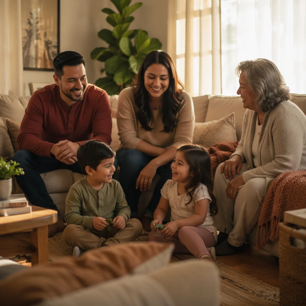 Happy Multigenerational Family in Cozy Living Room