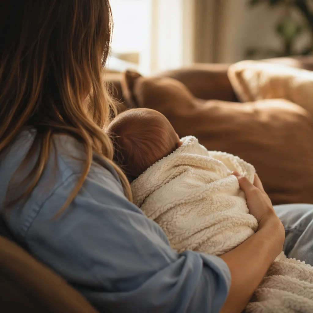 Tender Family Moment in Cozy Living Room
