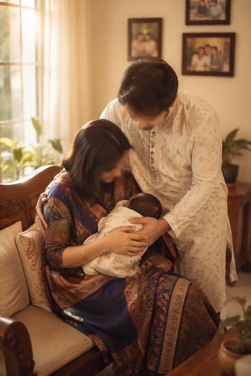 Happy Family in Warm Living Room