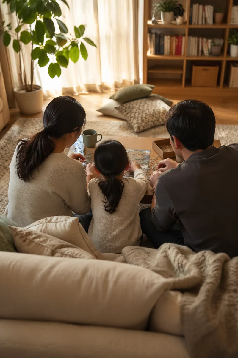 Happy Family Together in Cozy Living Room
