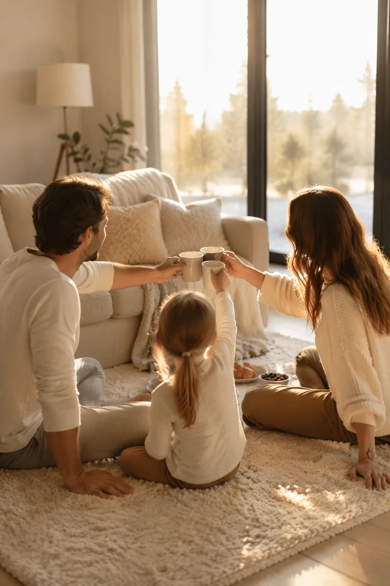 Cozy Family Morning in Bright Living Room