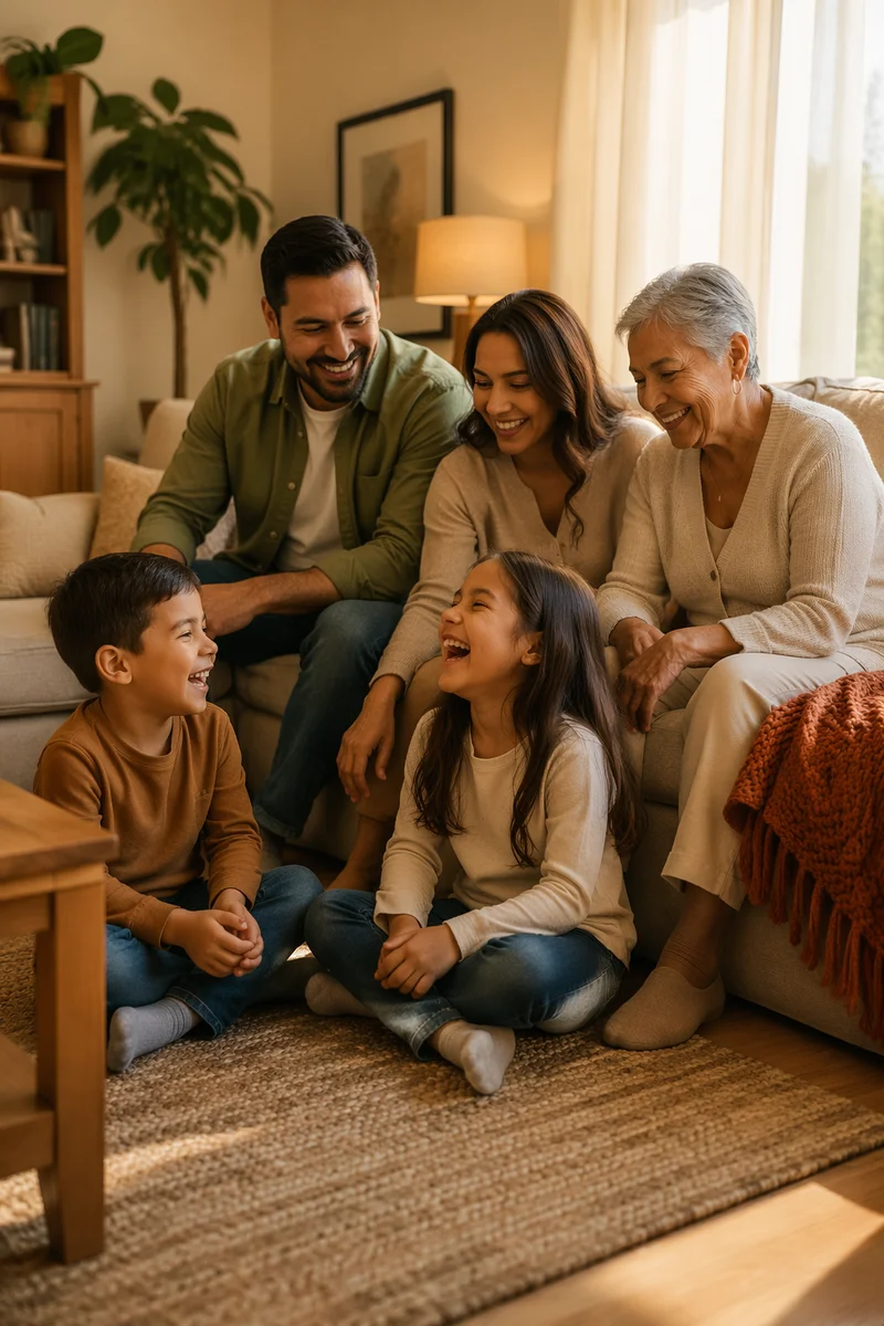 Happy Multigenerational Family in Cozy Living Room