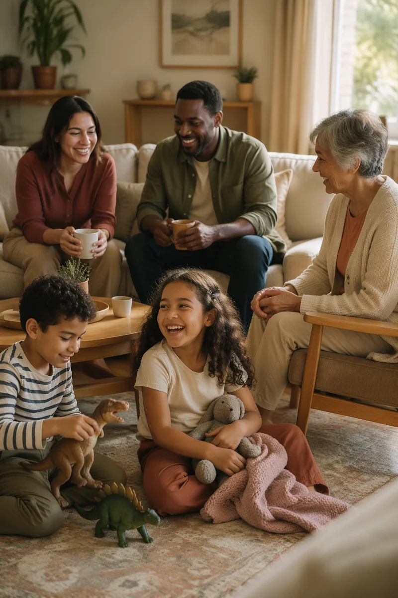Happy Multigenerational Family in Cozy Living Room