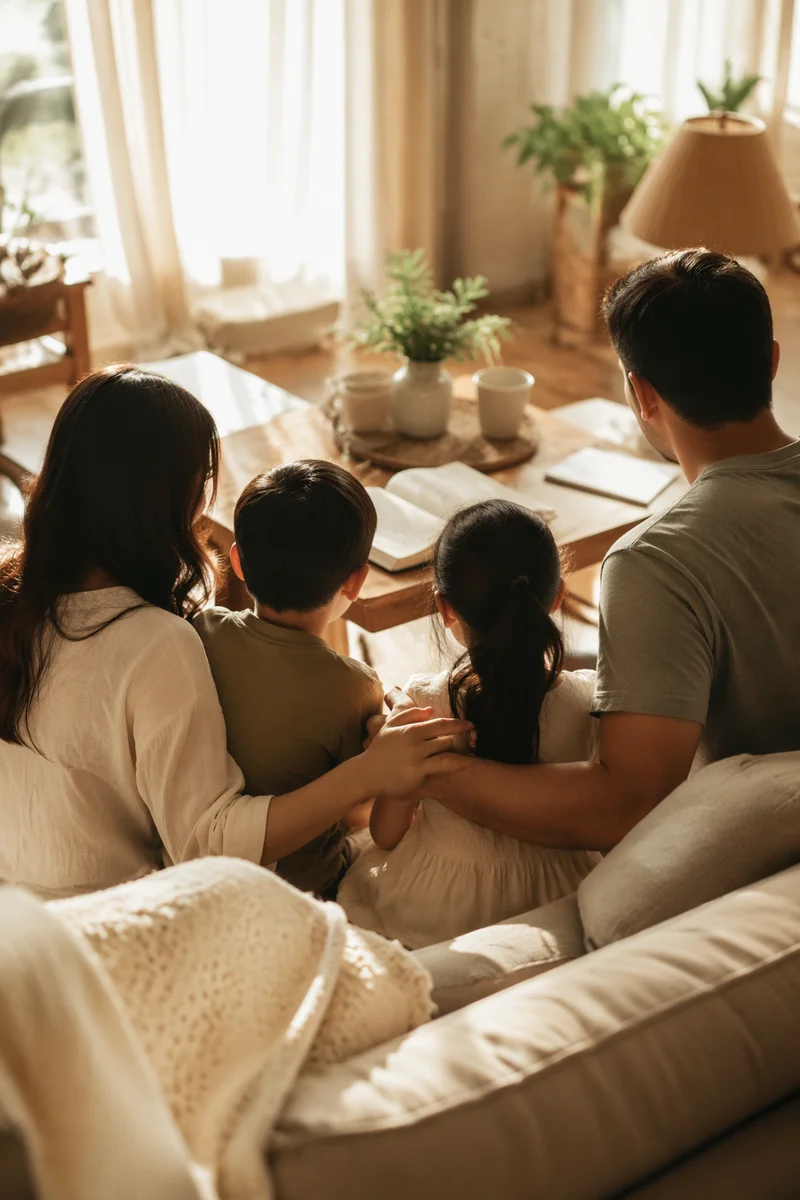 Happy Family Sharing Cozy Living Room Moment