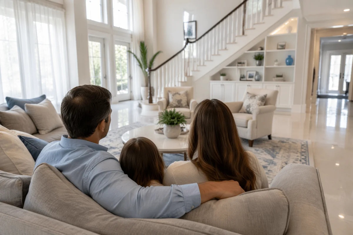 Happy Family in Bright Elegant Living Room