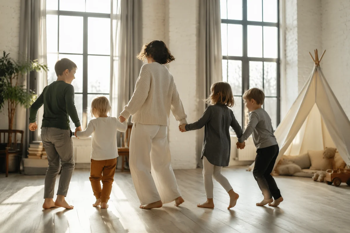 Joyful Family Together in Bright Living Room