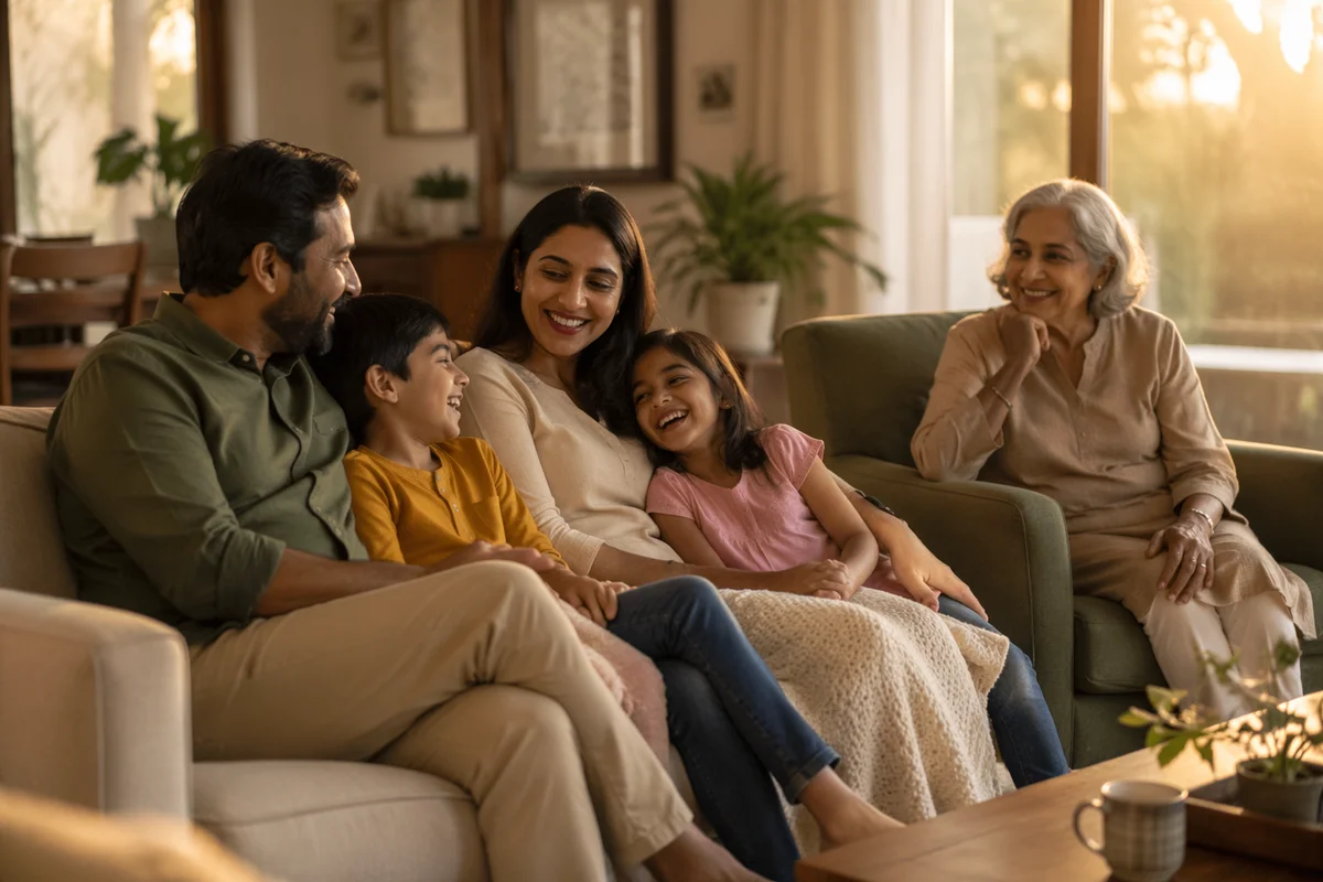 Happy Multigenerational Family in Cozy Living Room