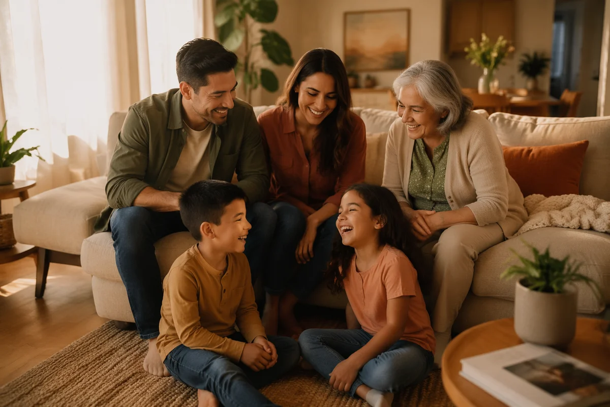 Happy Multigenerational Family in Cozy Living Room