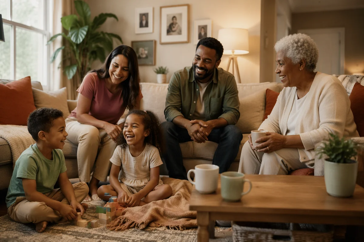 Happy Multigenerational Family in Cozy Living Room