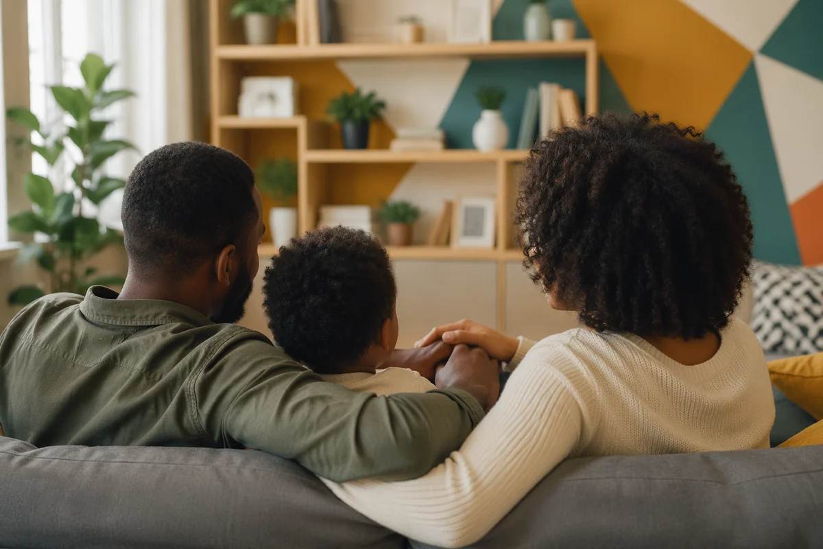 Happy Family Together in Cozy Living Room