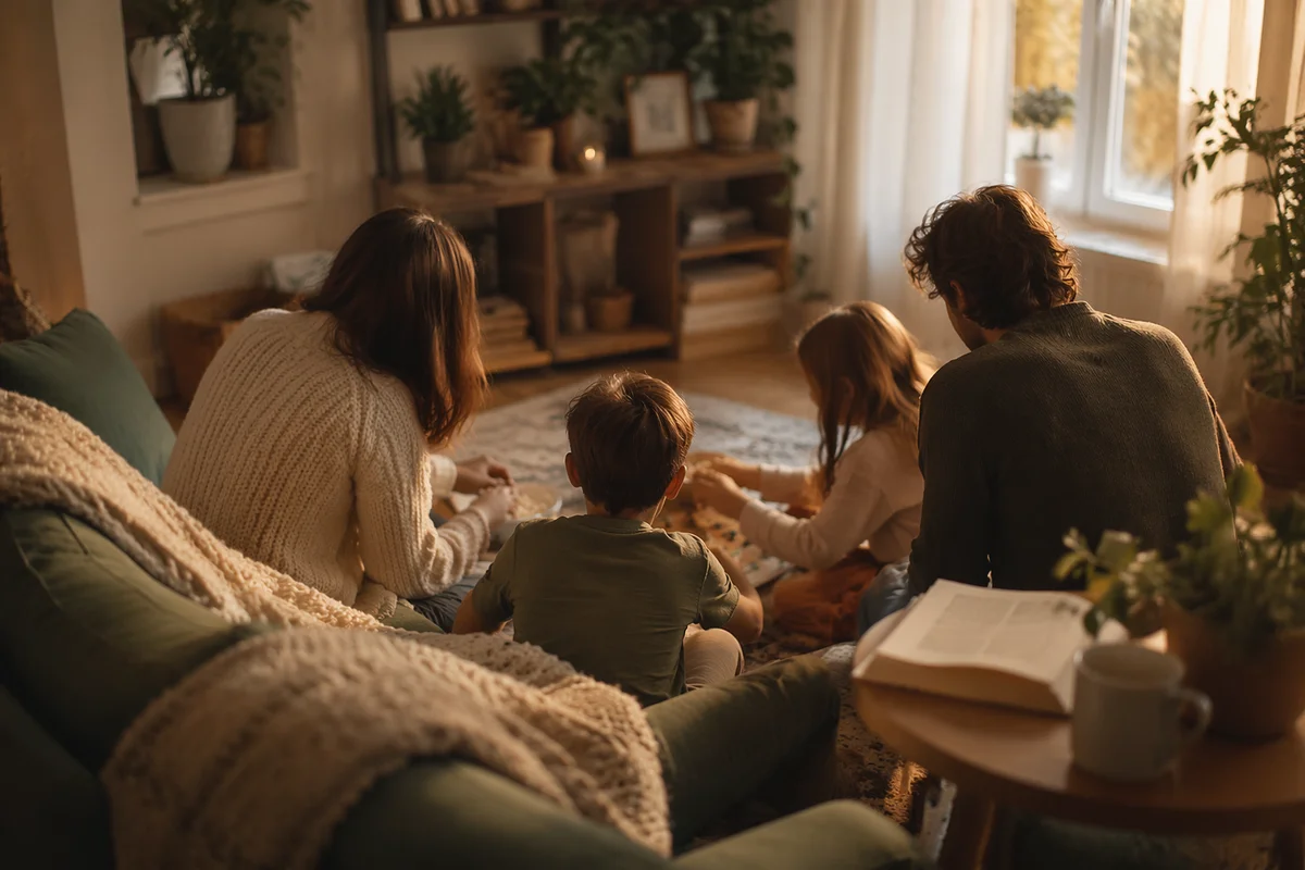 Happy Family Game Night in Cozy Living Room