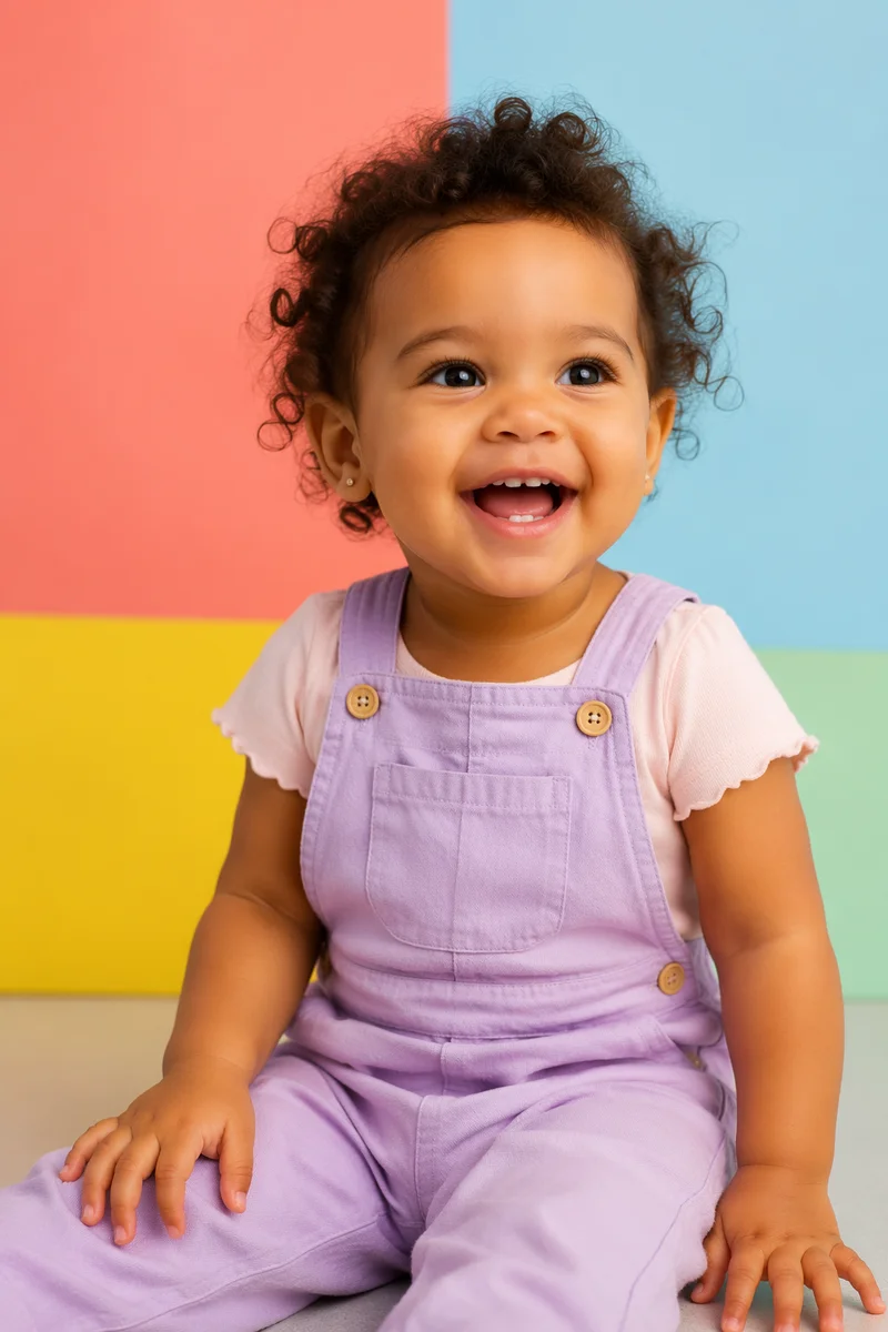 Joyful Toddler Girl Portrait on Colorful Background