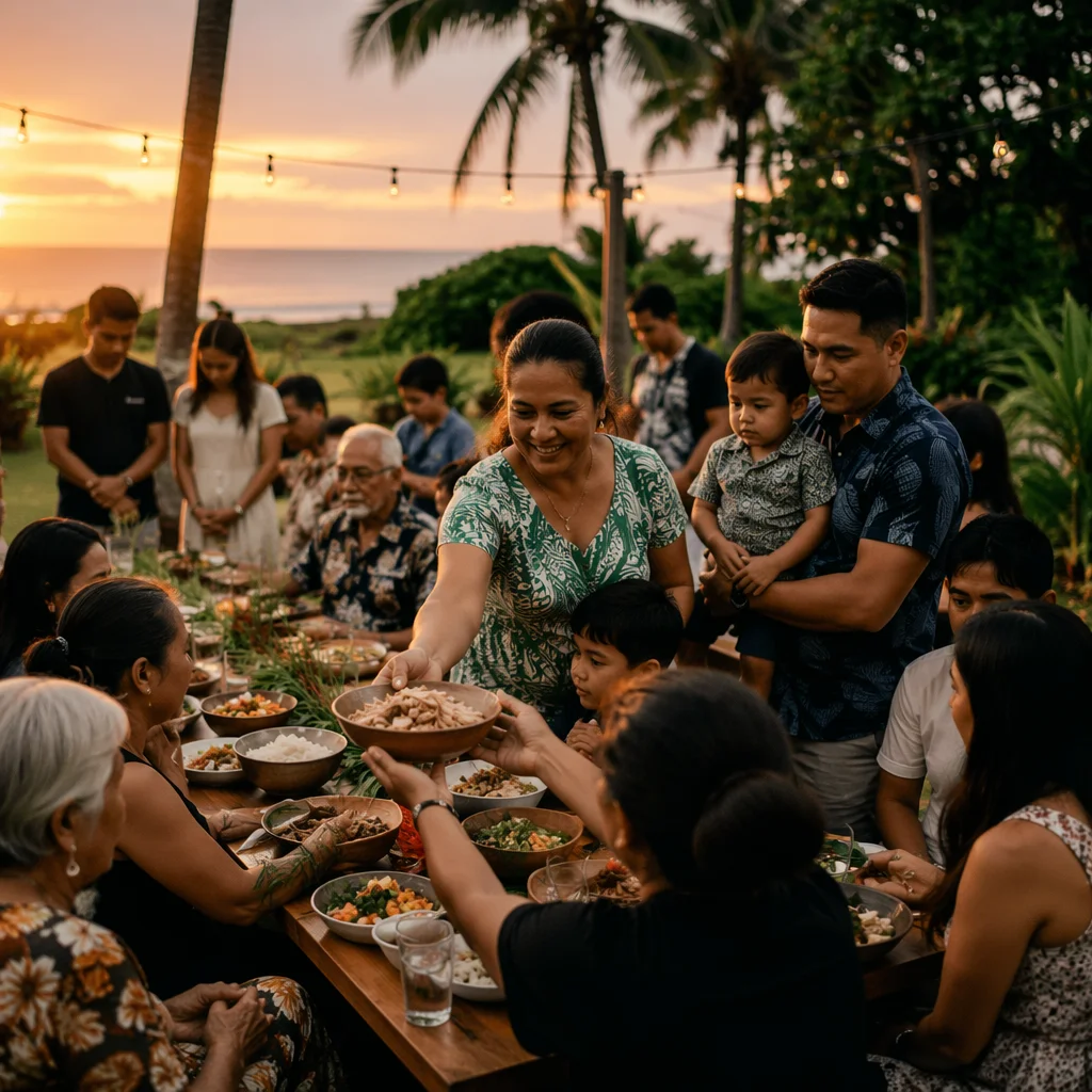 Tropical Community Feast at Sunset
