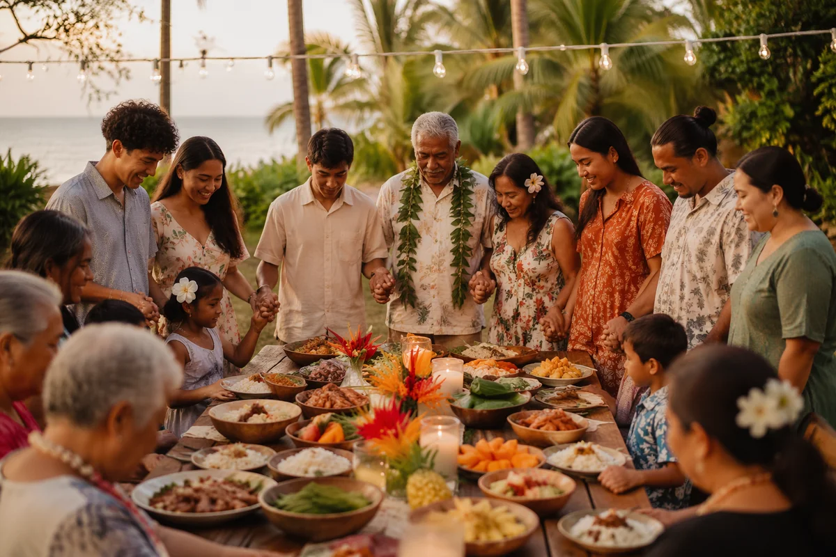 Tropical Community Feast at Golden Hour