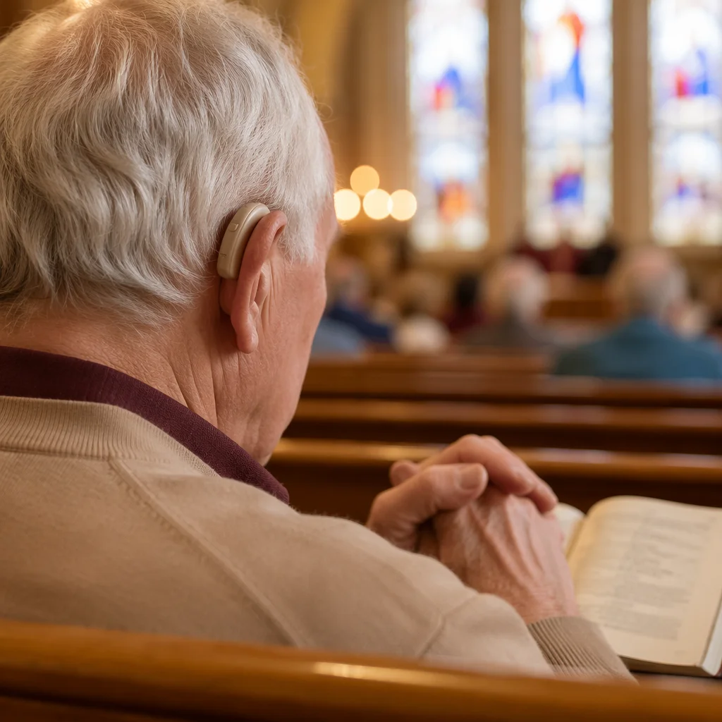 Older Adult Listening in Church Pew