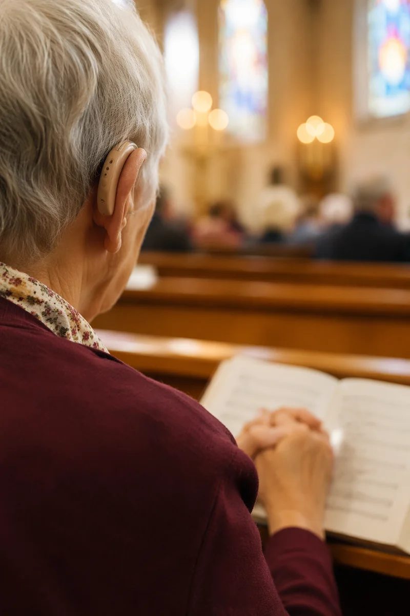 Older Adult Listening in Church Pew