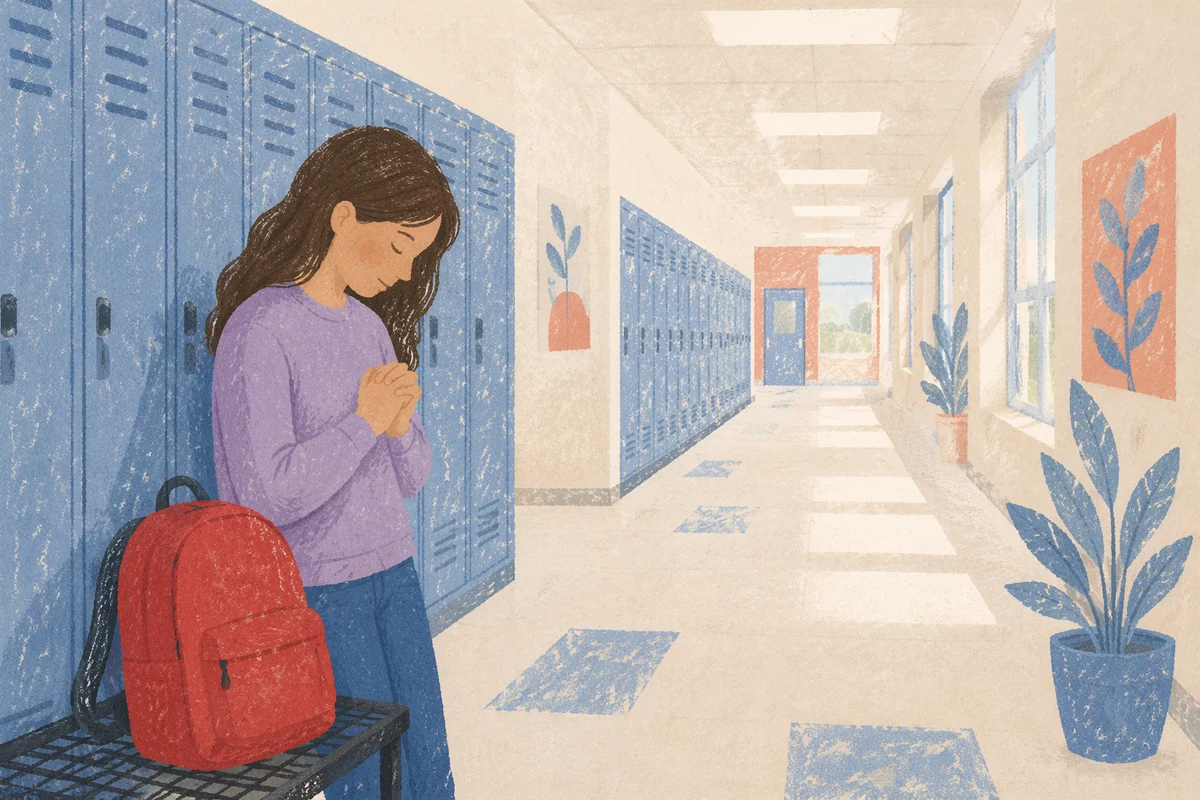 Quiet Student Prayer by School Lockers