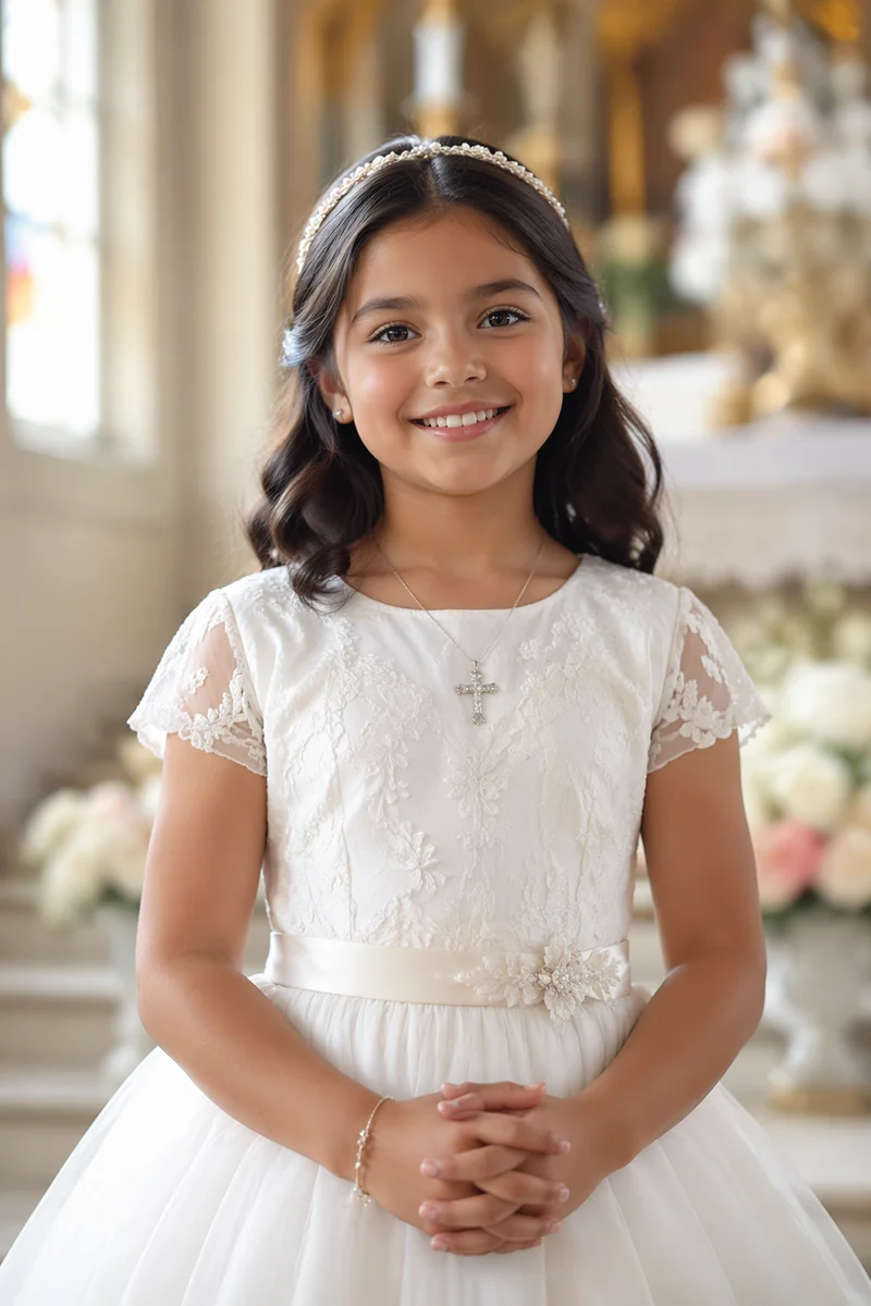 Smiling Child in First Communion Attire