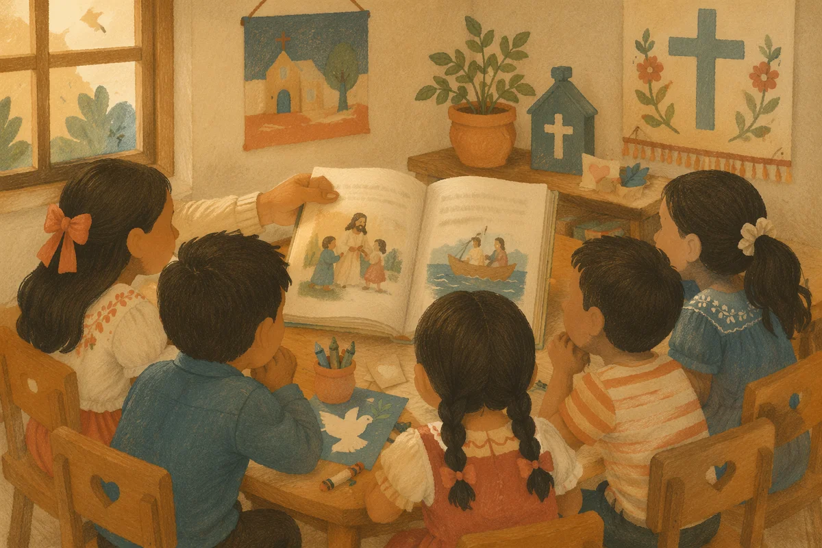 Hispanic Children Listening to Bible Story