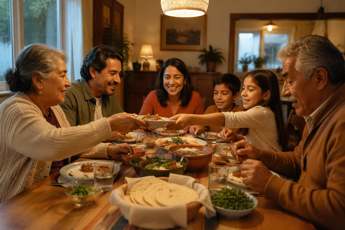 Hispanic Family Sharing Dinner at Home