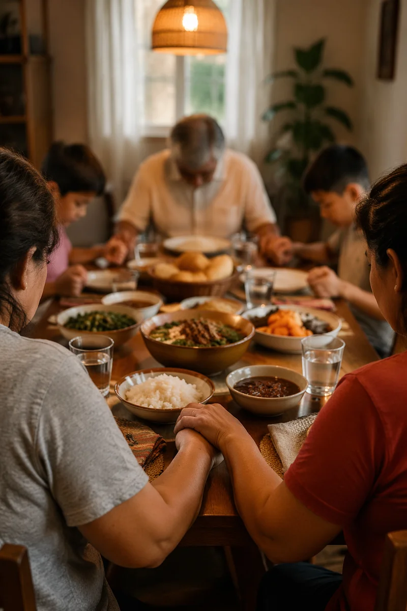 Hispanic Family Prayer Before Evening Meal