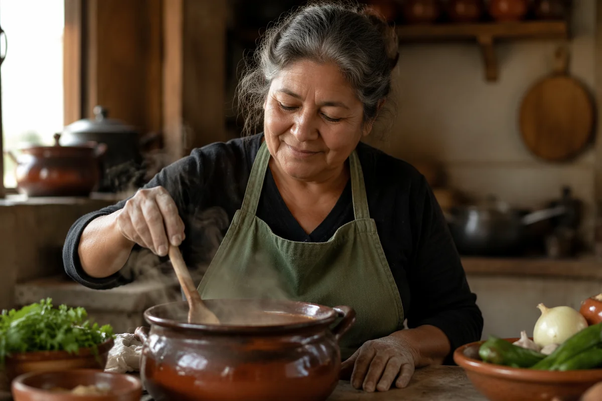 Hispanic Grandmother Cooking in Cozy Kitchen
