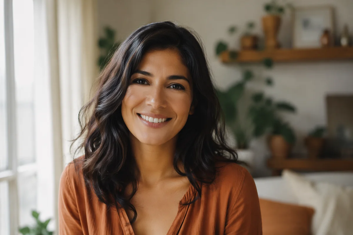 Warm Smiling Latina Woman by Window