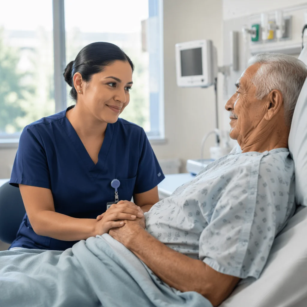 Compassionate Nurse Holding Elderly Patient's Hand