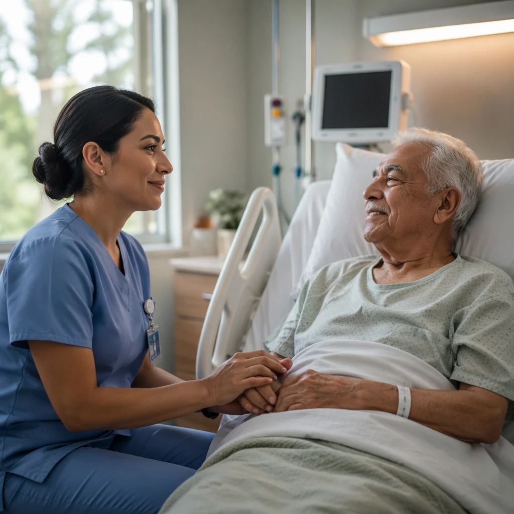 Compassionate Nurse Comforting Elderly Patient